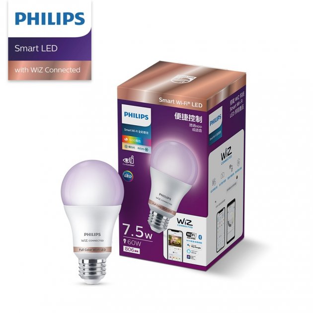 Philips 飛利浦 Wi-Fi WiZ 智慧照明 7.5W全彩燈泡 1